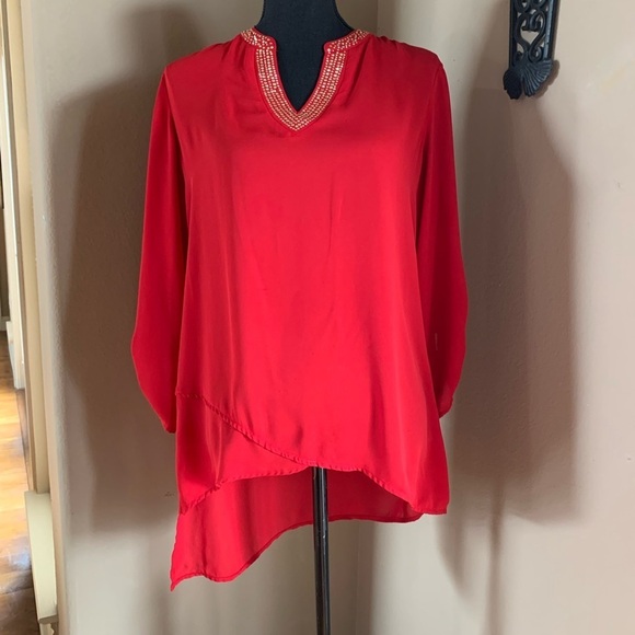 Cato Boho Red Asymmetrical Blouse - Picture 4 of 15
